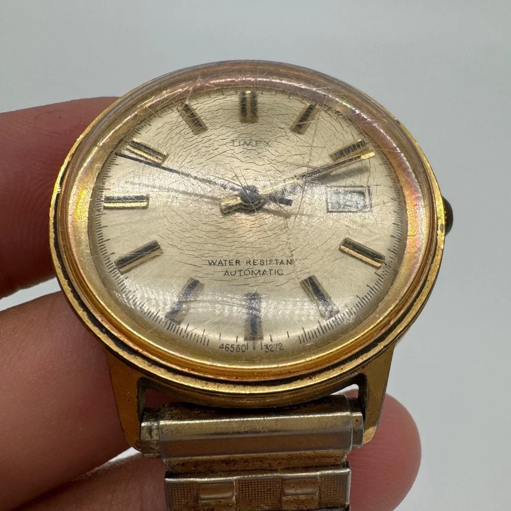 Vintage Timex Automatic Watch Gold Tone Date 46550 3272 For Parts Repair